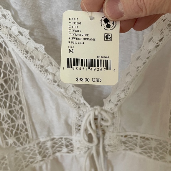 Free people white tie front crochet boho blouse NWT retail $98 szm - Picture 2 of 9